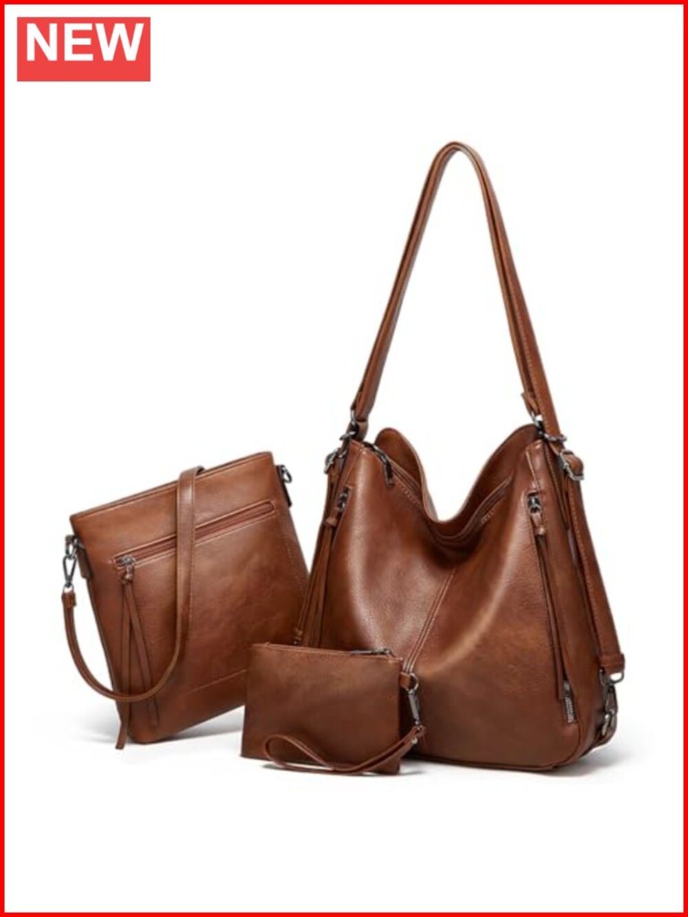 3pcs PU Leather Hobo Crossbody Bag Set Women Convertible Backpack Shoulder